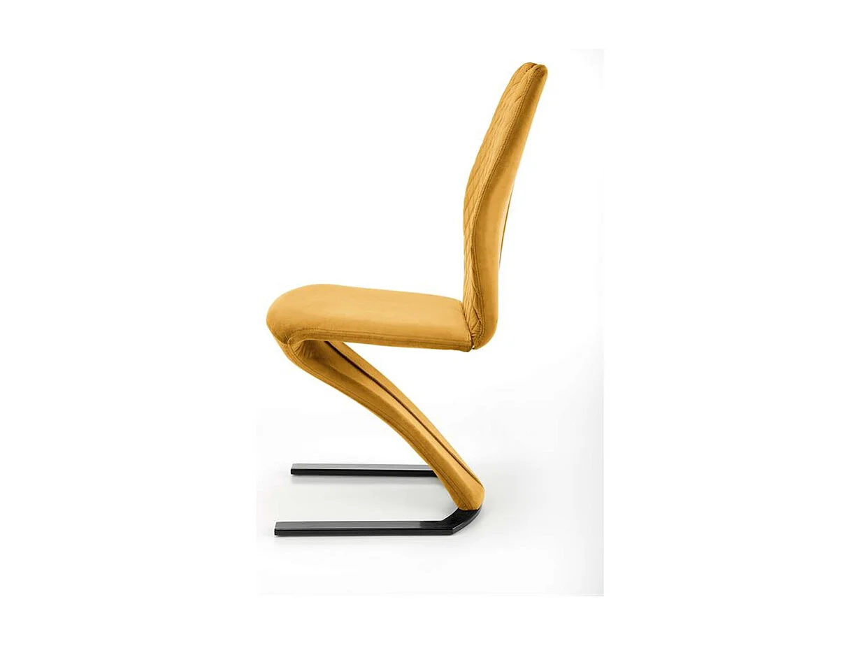 Chaise design en velours jaune avec pied U en métal noir VIDAR