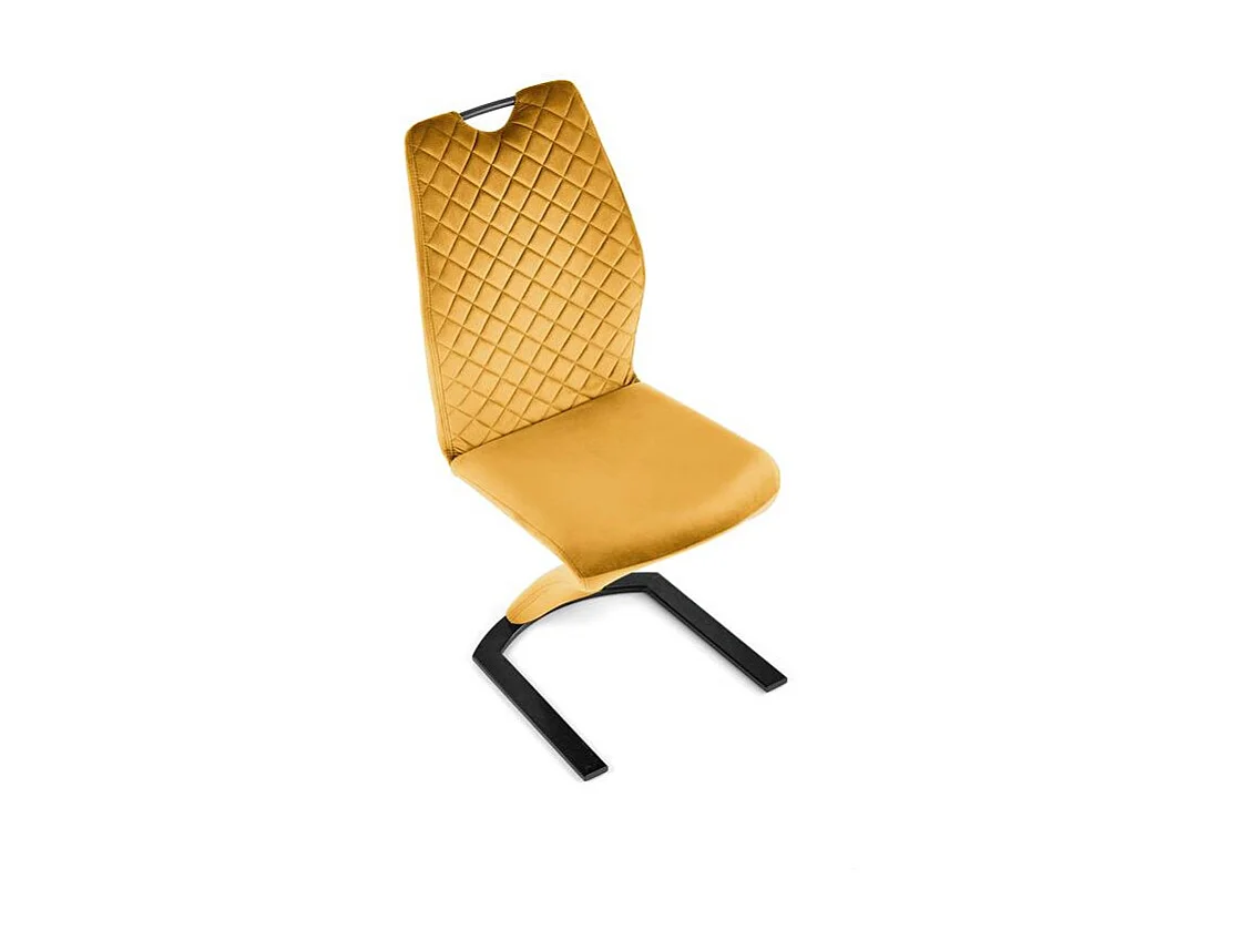 Chaise design en velours jaune avec pied U en métal noir VIDAR