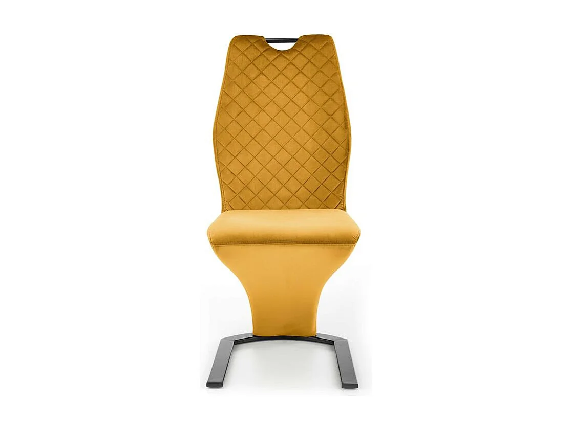 Chaise design en velours jaune avec pied U en métal noir VIDAR