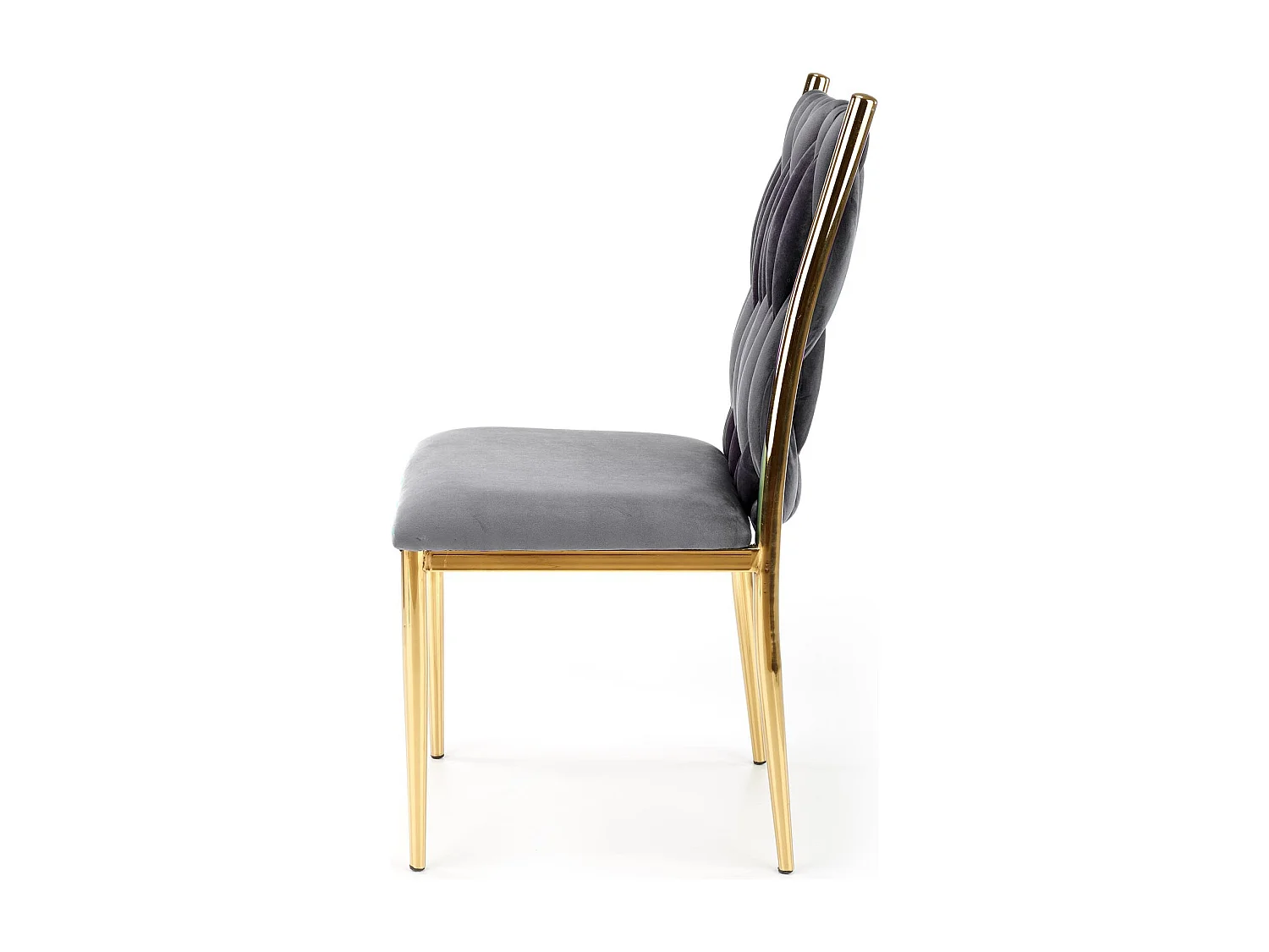 Sedia da pranzo in velluto grigio con schienale imbottito e gambe in metallo dorato CLYTIA