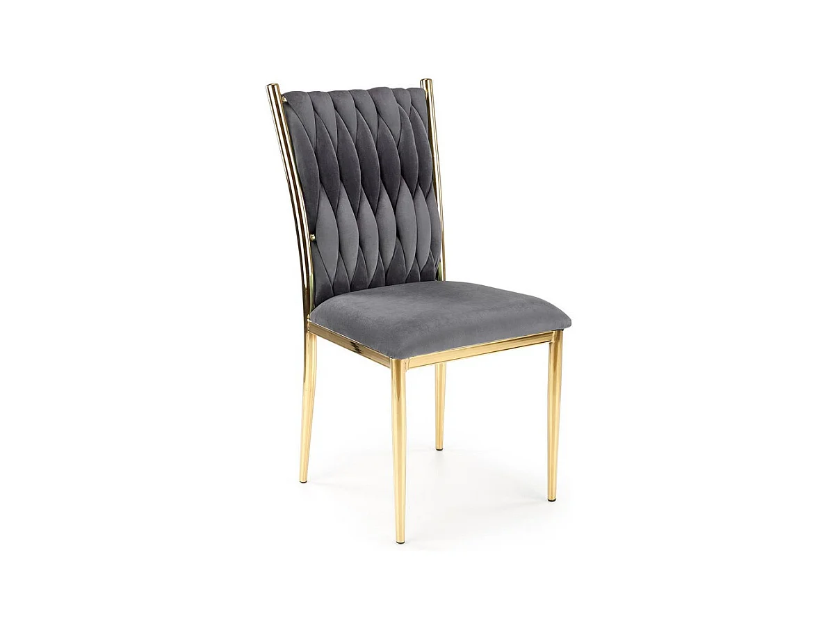 Chaise de salle à manger en velours gris avec dossier capitonné et pieds en métal doré CLYTIA