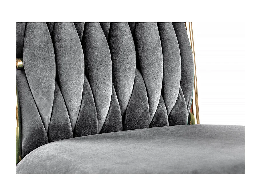 Chaise de salle à manger en velours gris avec dossier capitonné et pieds en métal doré CLYTIA