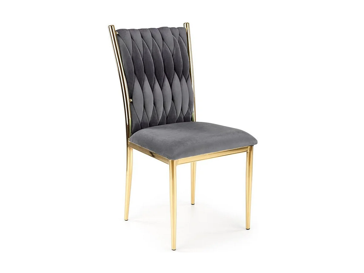 Chaise de salle à manger en velours gris avec dossier capitonné et pieds en métal doré CLYTIA