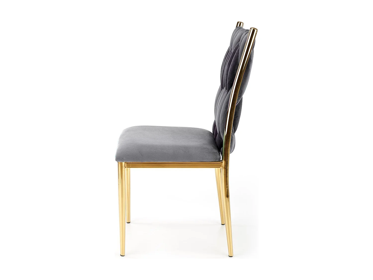 Chaise de salle à manger en velours gris avec dossier capitonné et pieds en métal doré CLYTIA