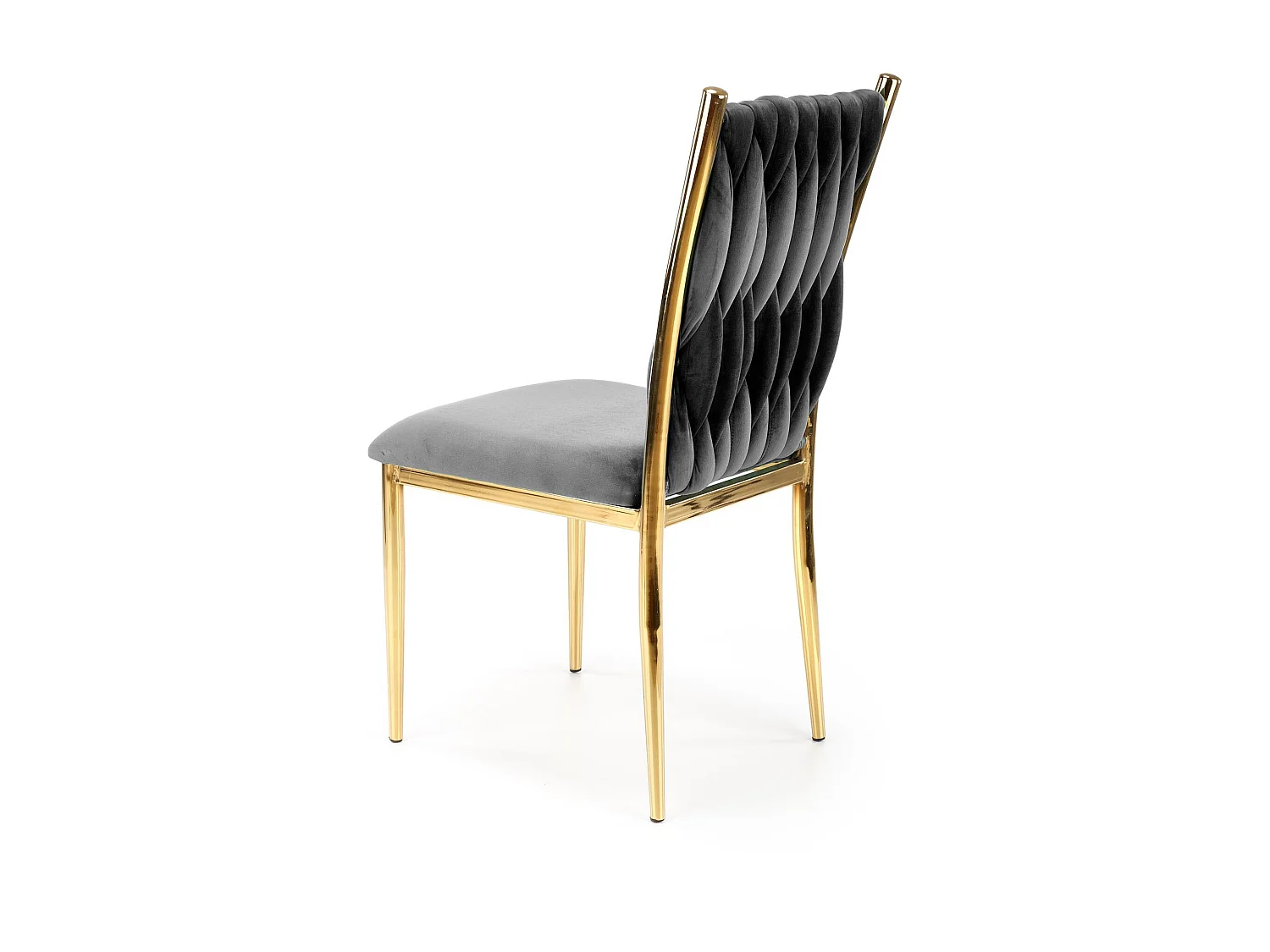 Chaise de salle à manger en velours gris avec dossier capitonné et pieds en métal doré CLYTIA