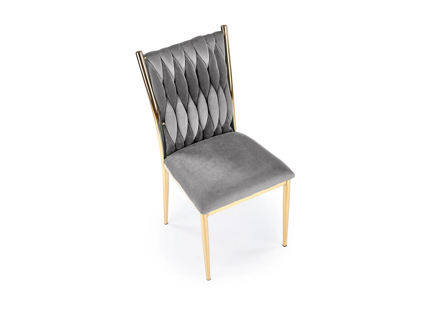 Chaise de salle à manger en velours gris avec dossier capitonné et pieds en métal doré CLYTIA