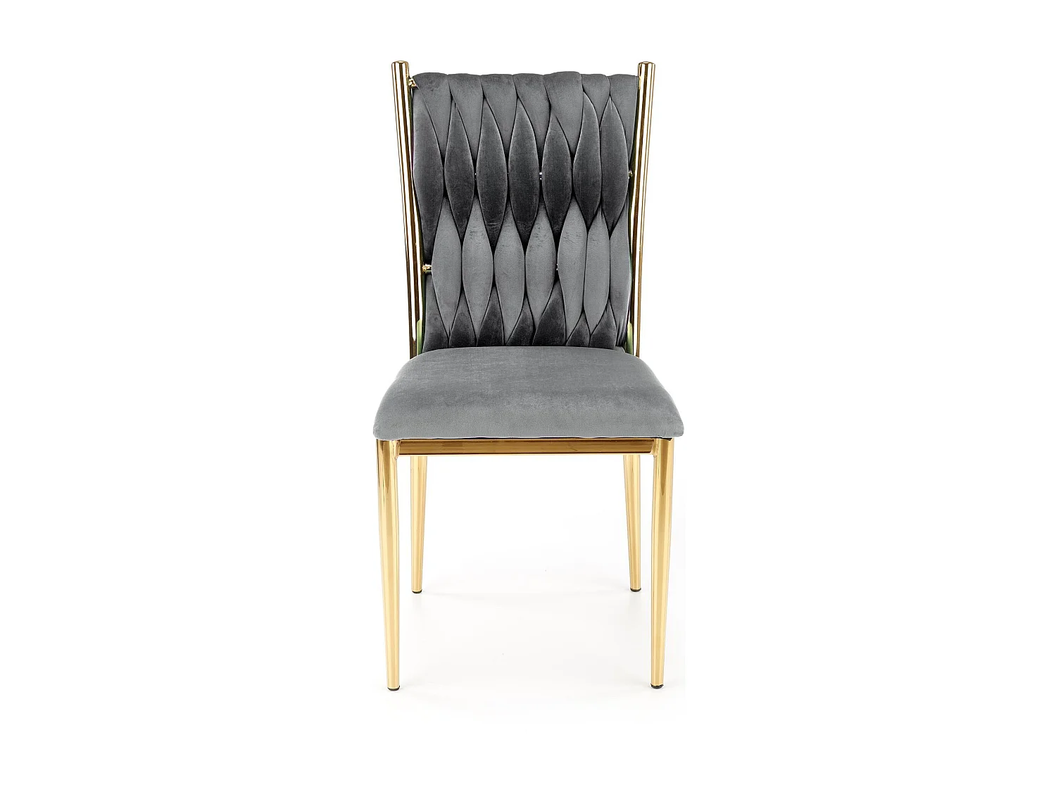 Chaise de salle à manger en velours gris avec dossier capitonné et pieds en métal doré CLYTIA
