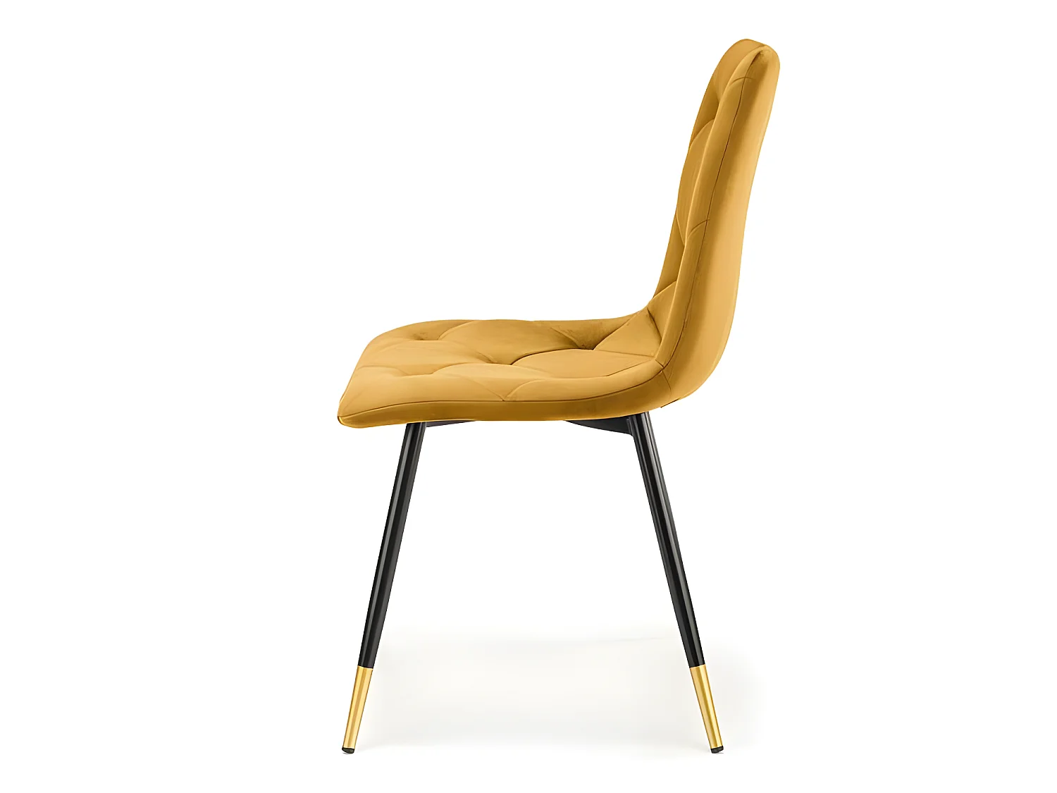 Silla de comedor de terciopelo amarillo con patas de metal negro y dorado BOCHICA