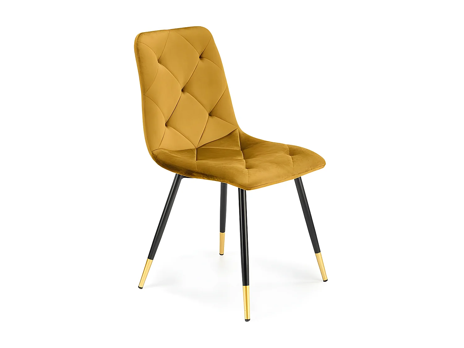 Chaise de salle à manger en velours jaune avec pieds en métal noir et doré BOCHICA