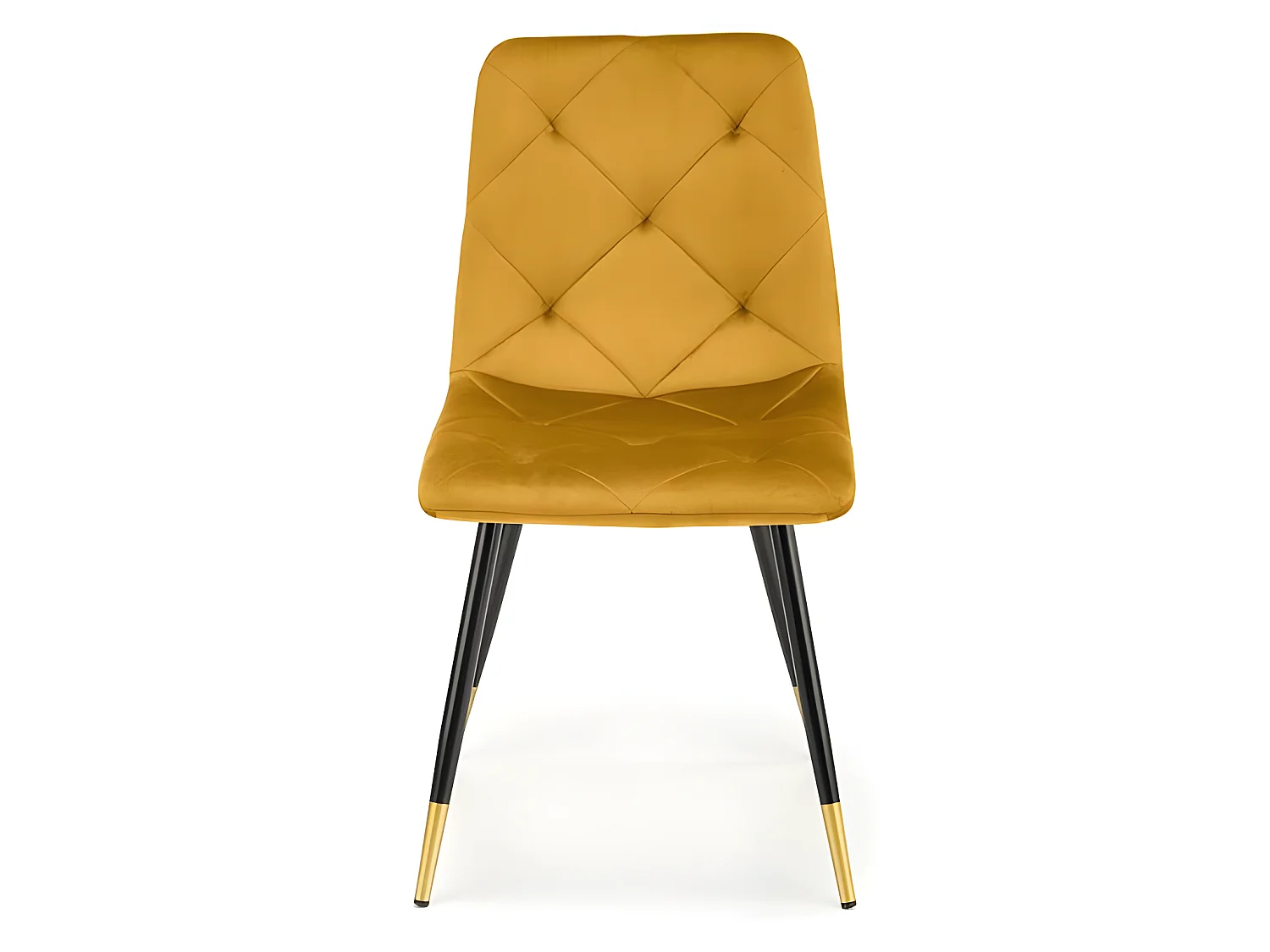 Silla de comedor de terciopelo amarillo con patas de metal negro y dorado BOCHICA