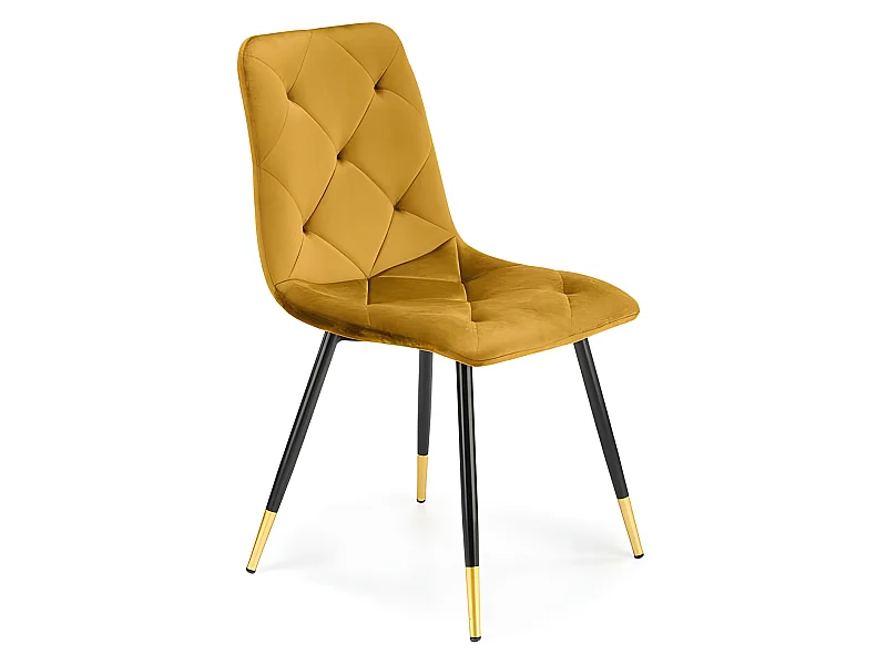 Chaise de salle à manger en velours jaune avec pieds en métal noir et doré BOCHICA