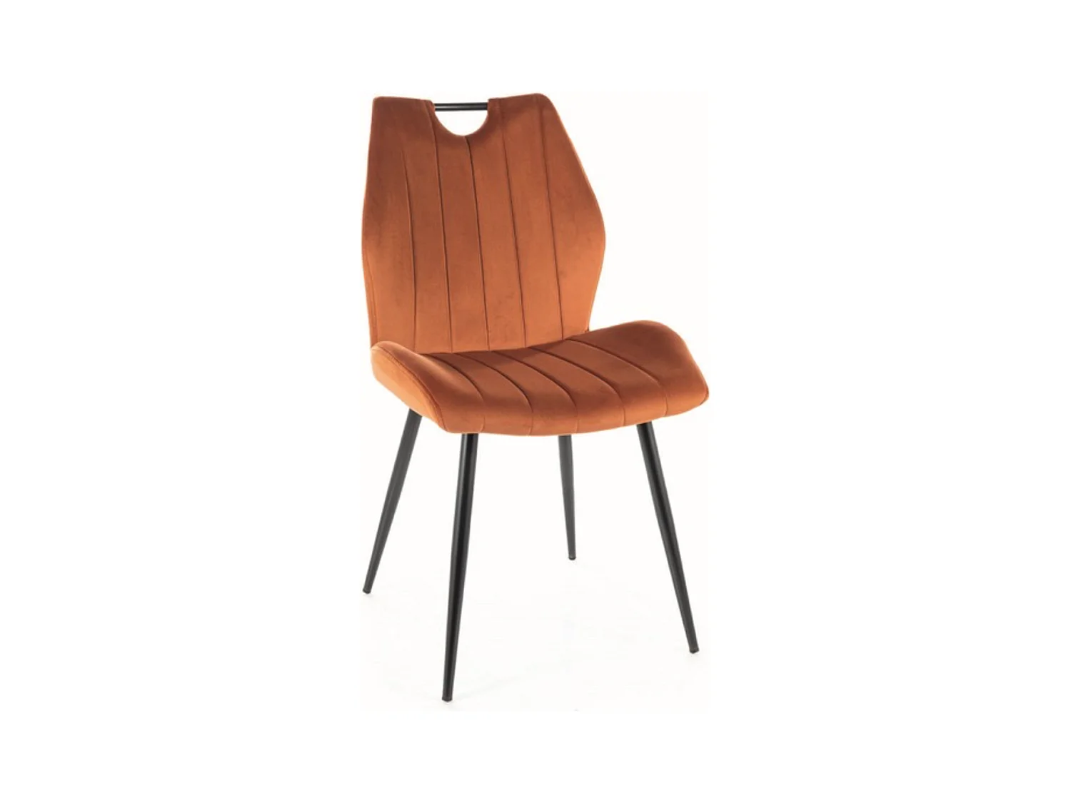 Sedia di design Tunny in metallo nero e velluto color cannella