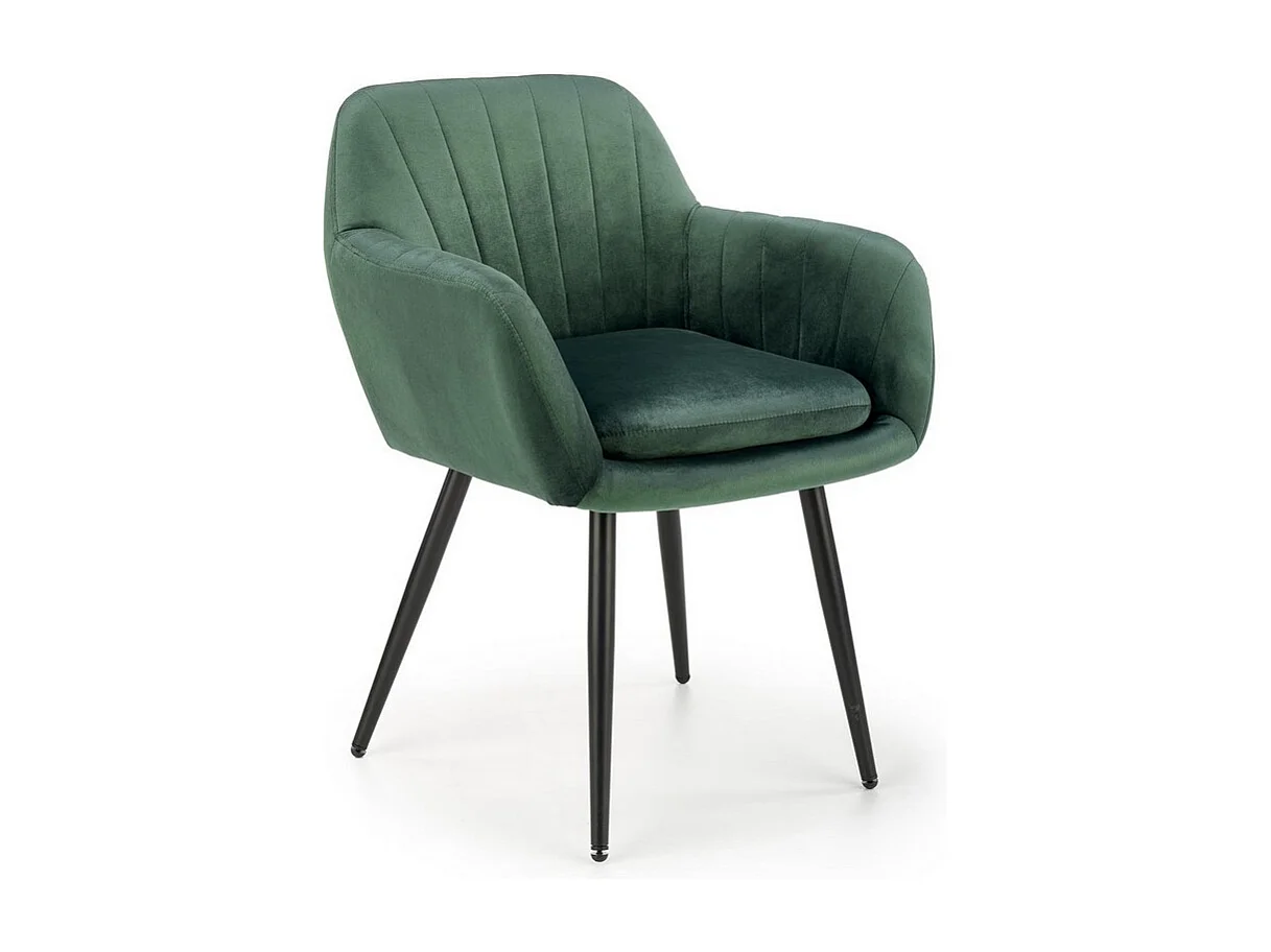 Silla AMY de terciopelo verde con cojín de asiento y patas de metal negro