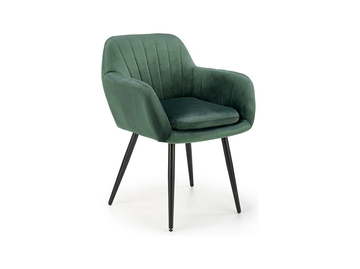Chaise en velours vert avec coussin d'assise et pieds en métal noir AMY
