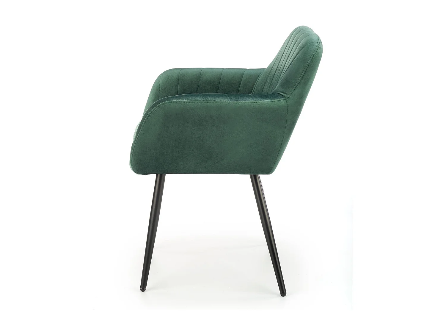 Silla AMY de terciopelo verde con cojín de asiento y patas de metal negro