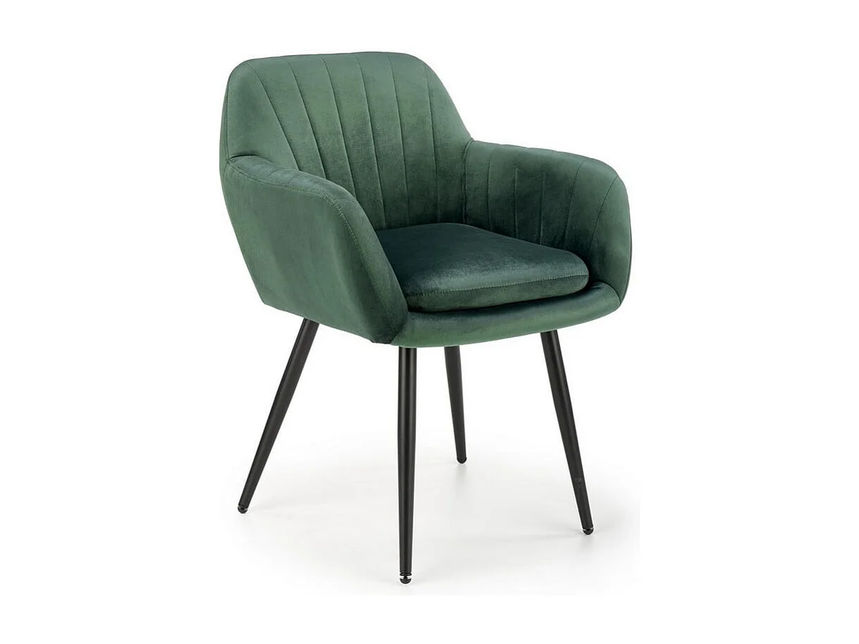 Chaise en velours vert avec coussin d'assise et pieds en métal noir AMY