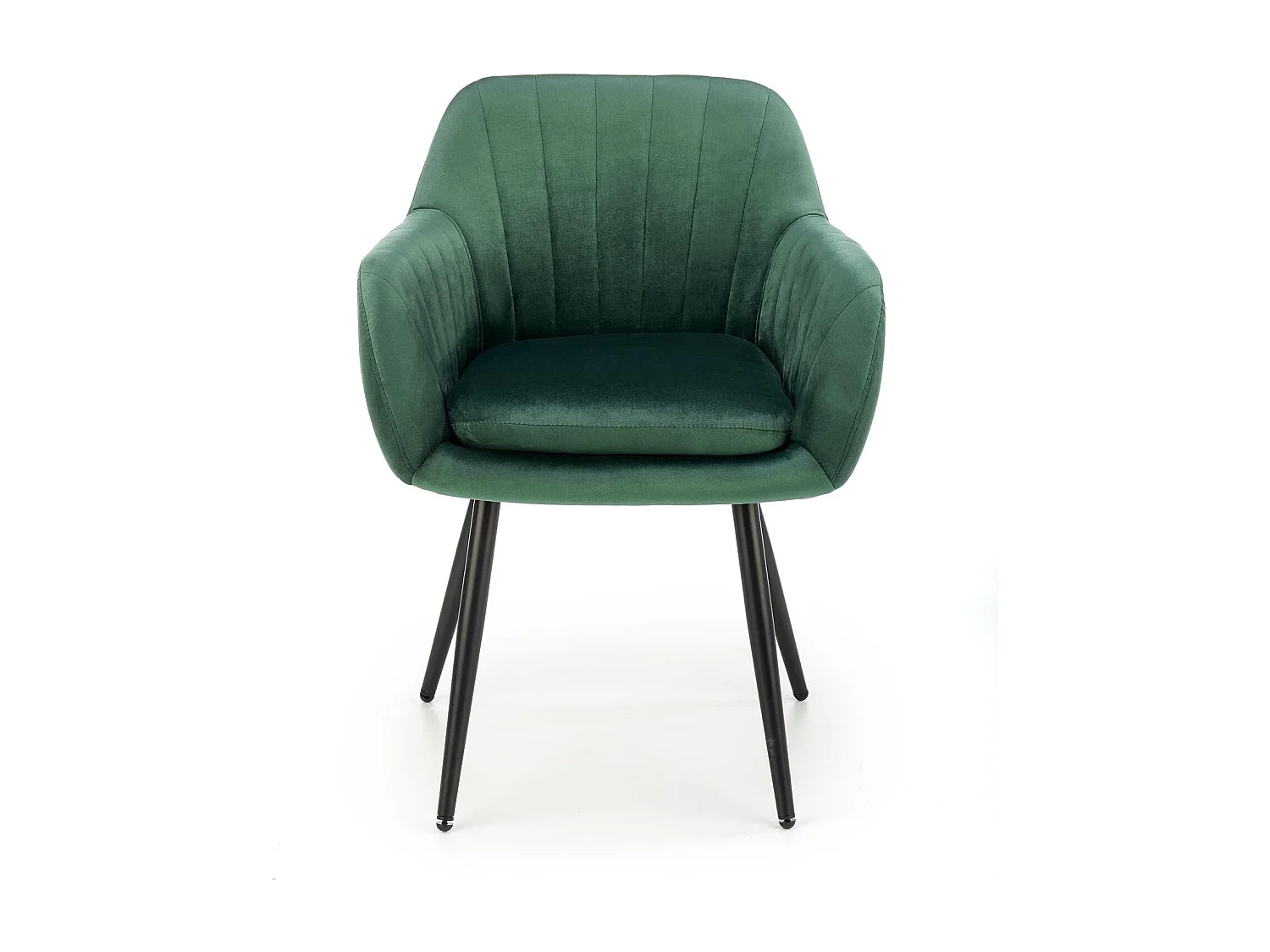 Chaise en velours vert avec coussin d'assise et pieds en métal noir AMY