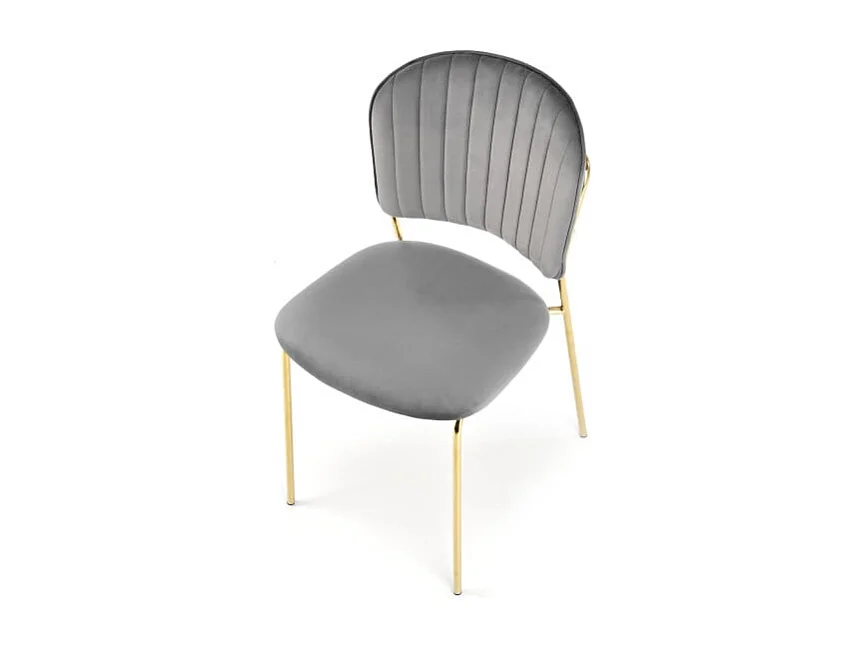 Chaise design en velours gris avec fine structure en métal doré Rest
