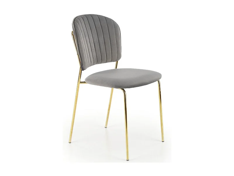 Chaise design en velours gris avec fine structure en métal doré Rest
