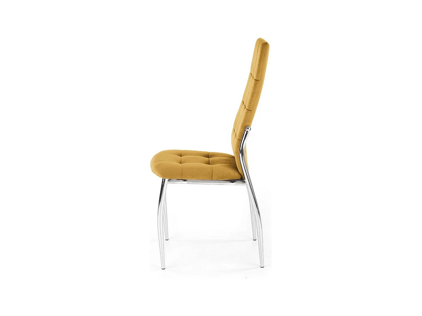 Chaise salle à manger matelassée en velours jaune moutarde et pieds en métal Elysium