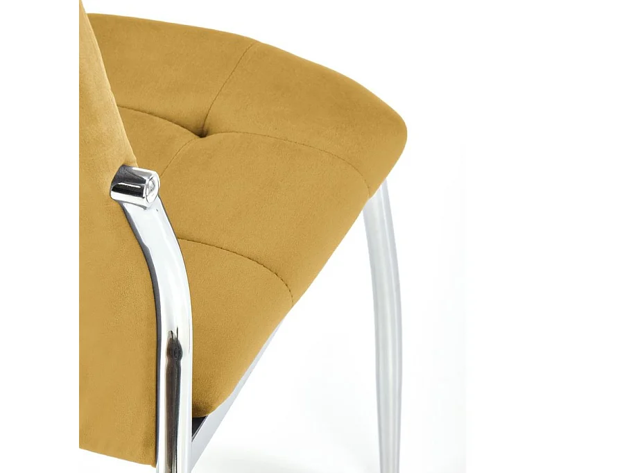 Chaise salle à manger matelassée en velours jaune moutarde et pieds en métal Elysium