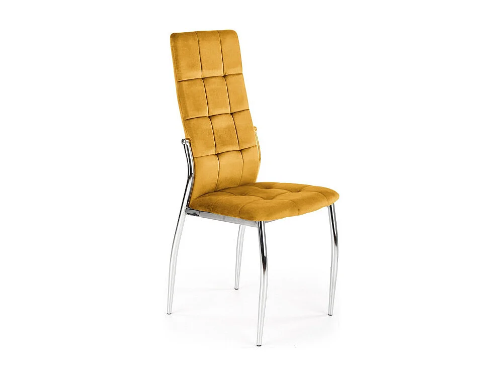 Chaise salle à manger matelassée en velours jaune moutarde et pieds en métal Elysium