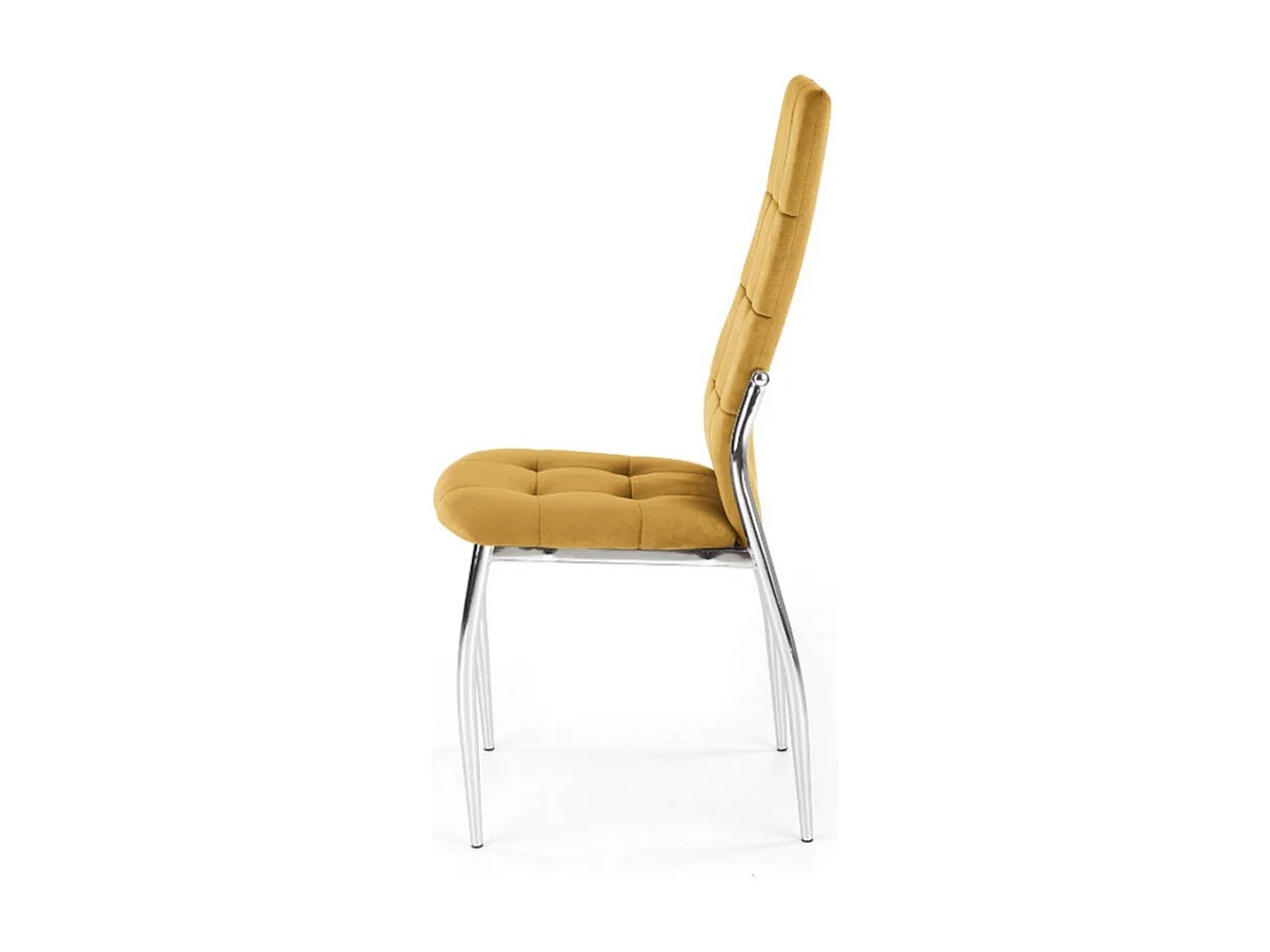 Chaise salle à manger matelassée en velours jaune moutarde et pieds en métal Elysium