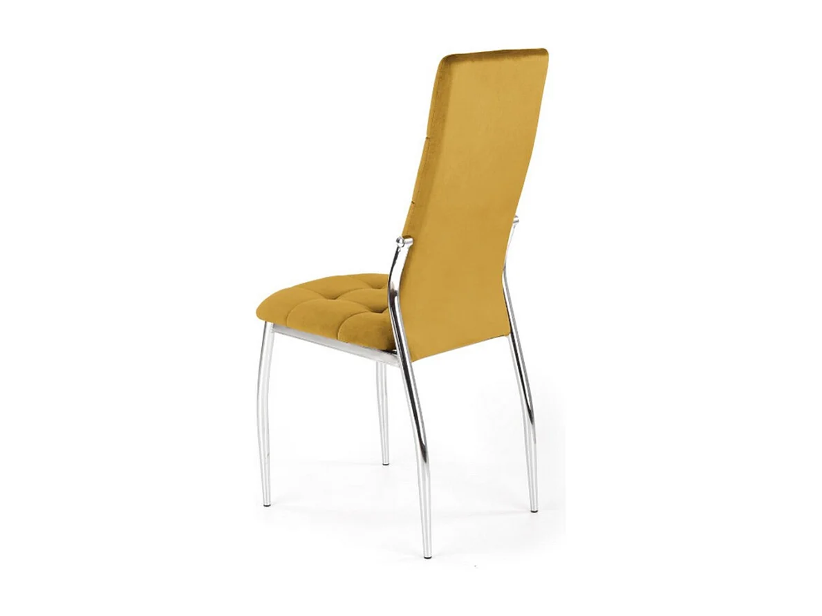 Chaise salle à manger matelassée en velours jaune moutarde et pieds en métal Elysium