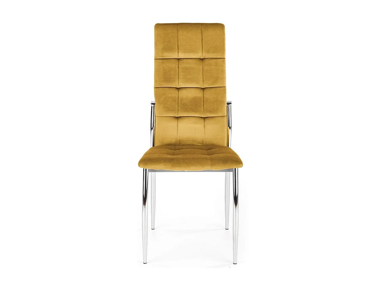 Chaise salle à manger matelassée en velours jaune moutarde et pieds en métal Elysium