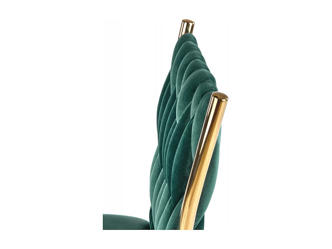 Sedia da pranzo in velluto verde con schienale imbottito e struttura in metallo dorato CLYTIA