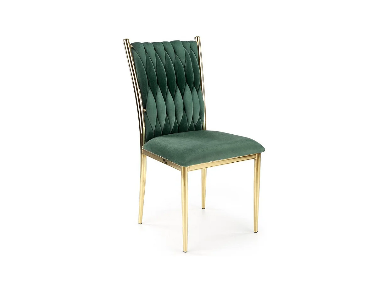 Chaise de salle à manger en velours vert avec dossier capitonné et structure en métal doré CLYTIA
