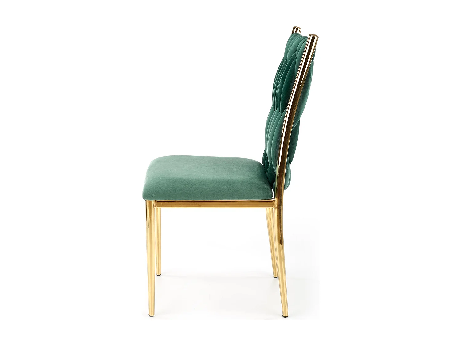 Chaise de salle à manger en velours vert avec dossier capitonné et structure en métal doré CLYTIA