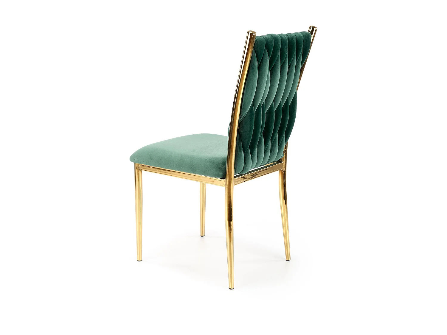 Chaise de salle à manger en velours vert avec dossier capitonné et structure en métal doré CLYTIA