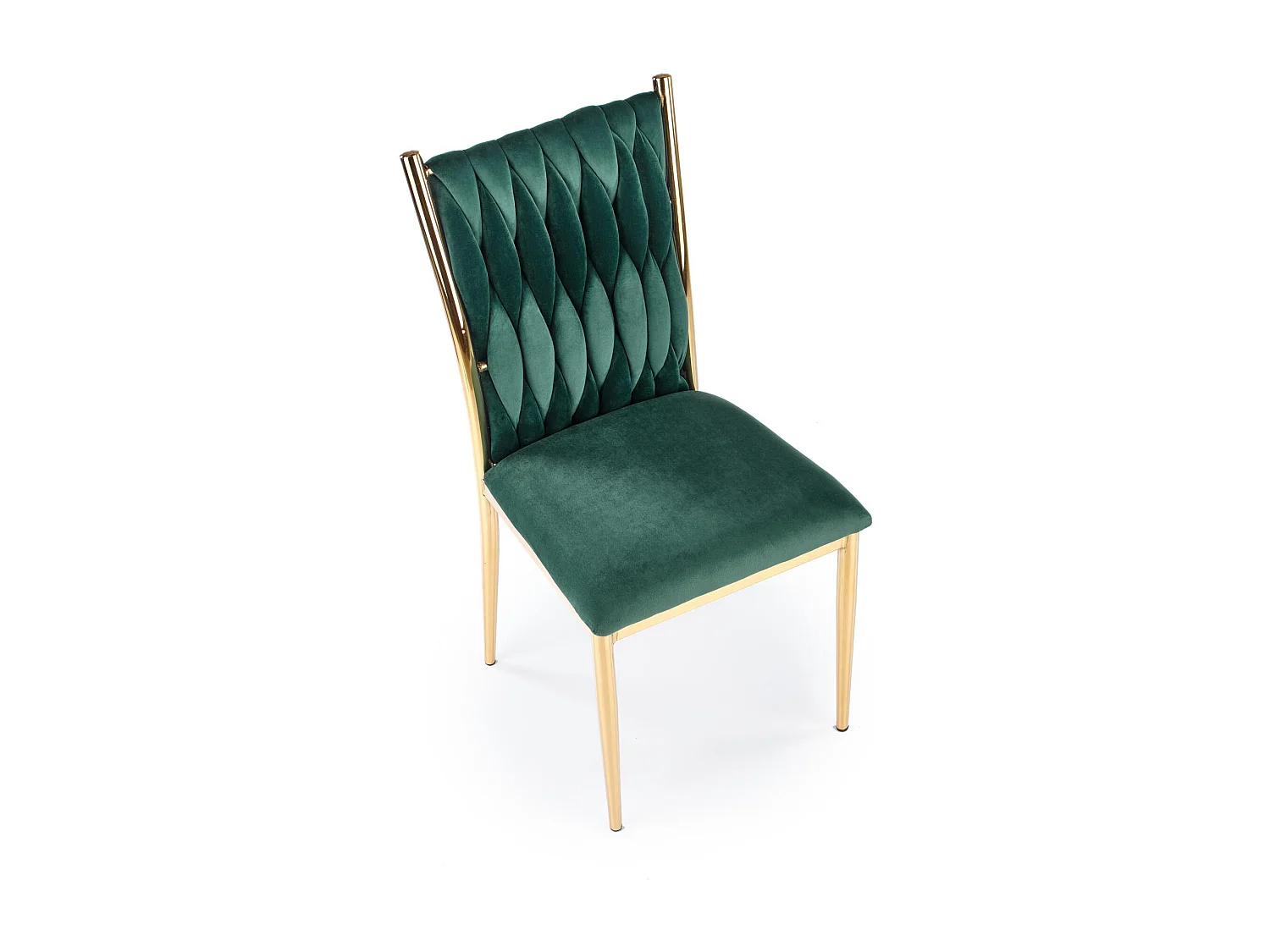 Chaise de salle à manger en velours vert avec dossier capitonné et structure en métal doré CLYTIA
