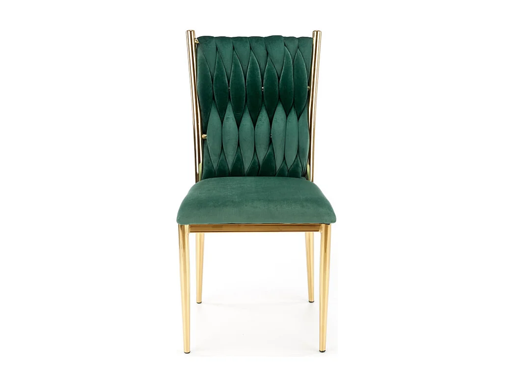 Chaise de salle à manger en velours vert avec dossier capitonné et structure en métal doré CLYTIA