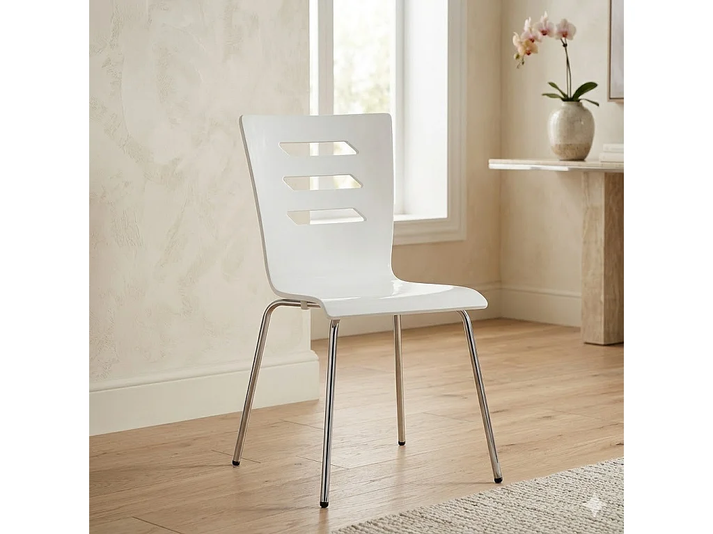 Chaise blanche avec pieds en métal chromé RIGEL