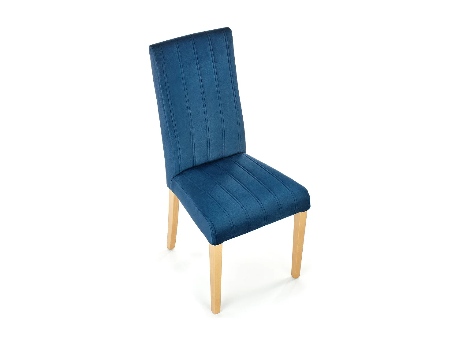Silla acolchada de terciopelo azul con patas de madera maciza KINTARO