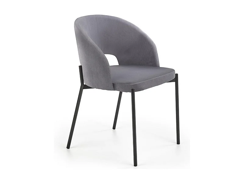 Sedia contemporanea FERGIE in velluto grigio con gambe in metallo nero