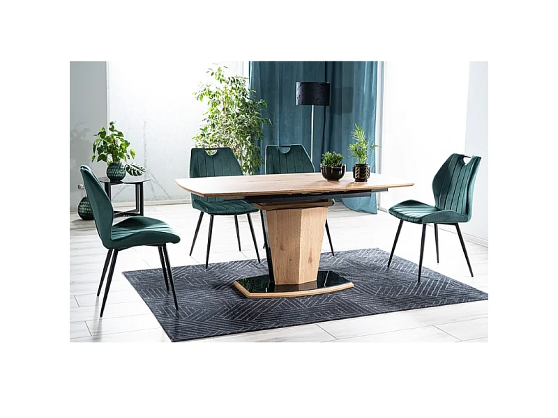 Silla de diseño Skal de metal negro y terciopelo verde