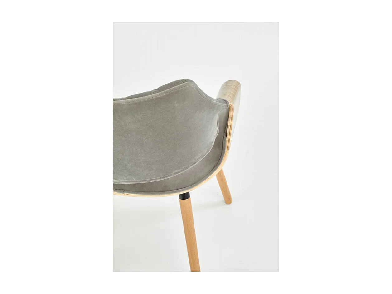 Sedia di design retrò MELO in rovere chiaro e grigio