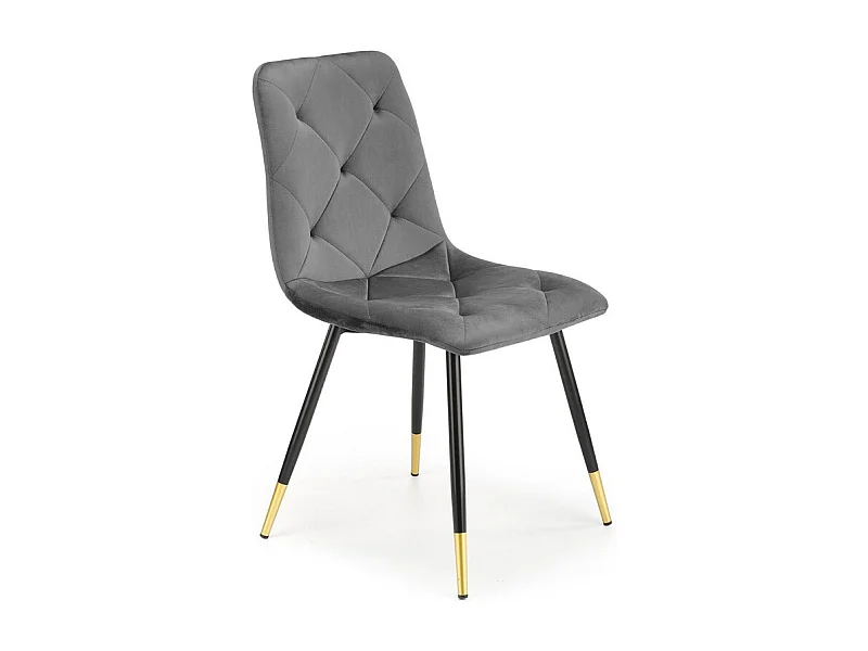 Chaise de salle à manger en velours gris avec pieds en métal noir et doré BOCHICA