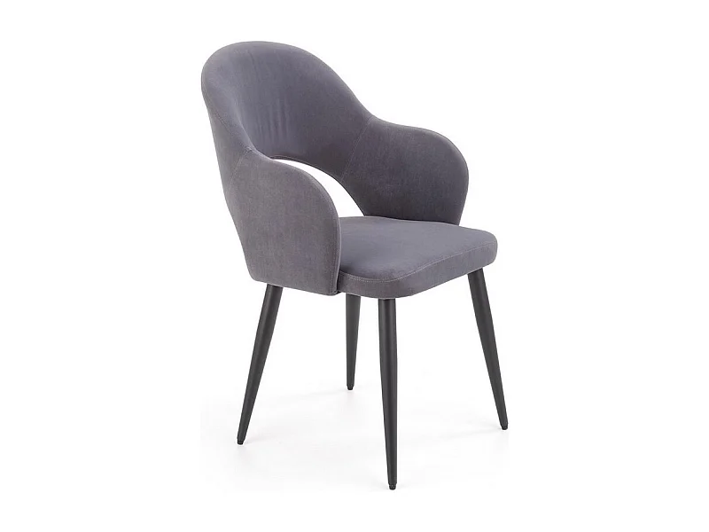 Silla de comedor de terciopelo gris con patas de acero negro UNIK