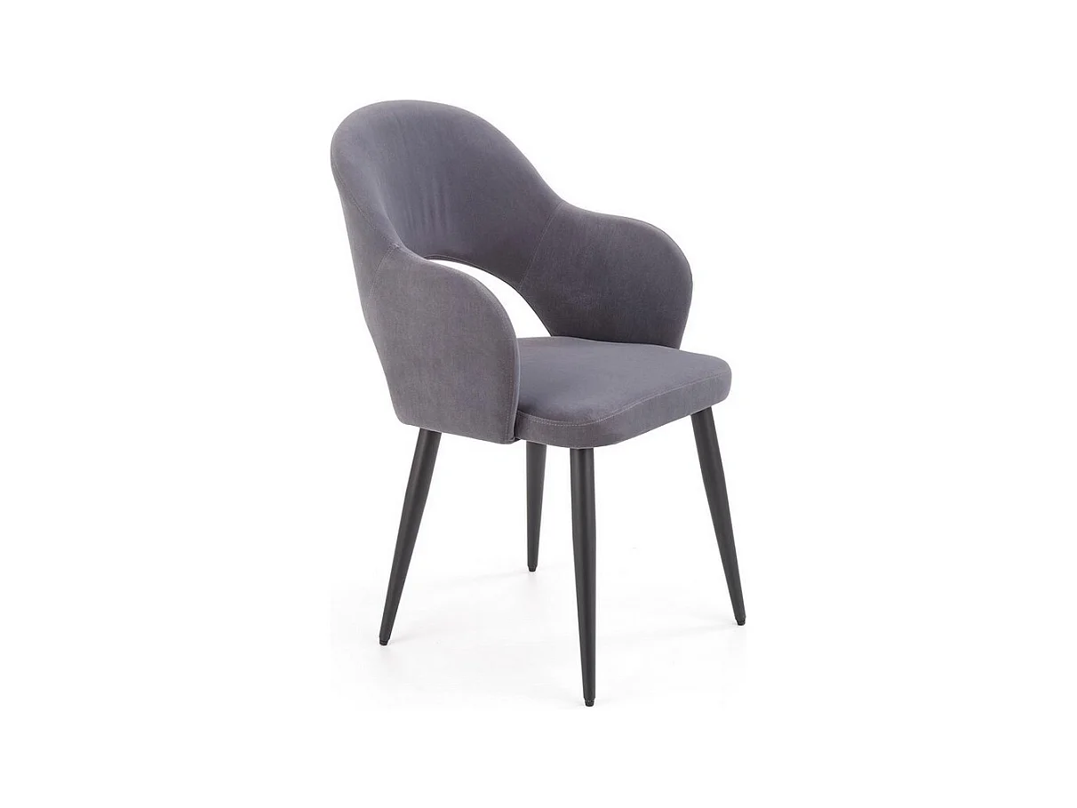 Chaise de salle à manger en velours gris avec pieds en acier noir UNIK