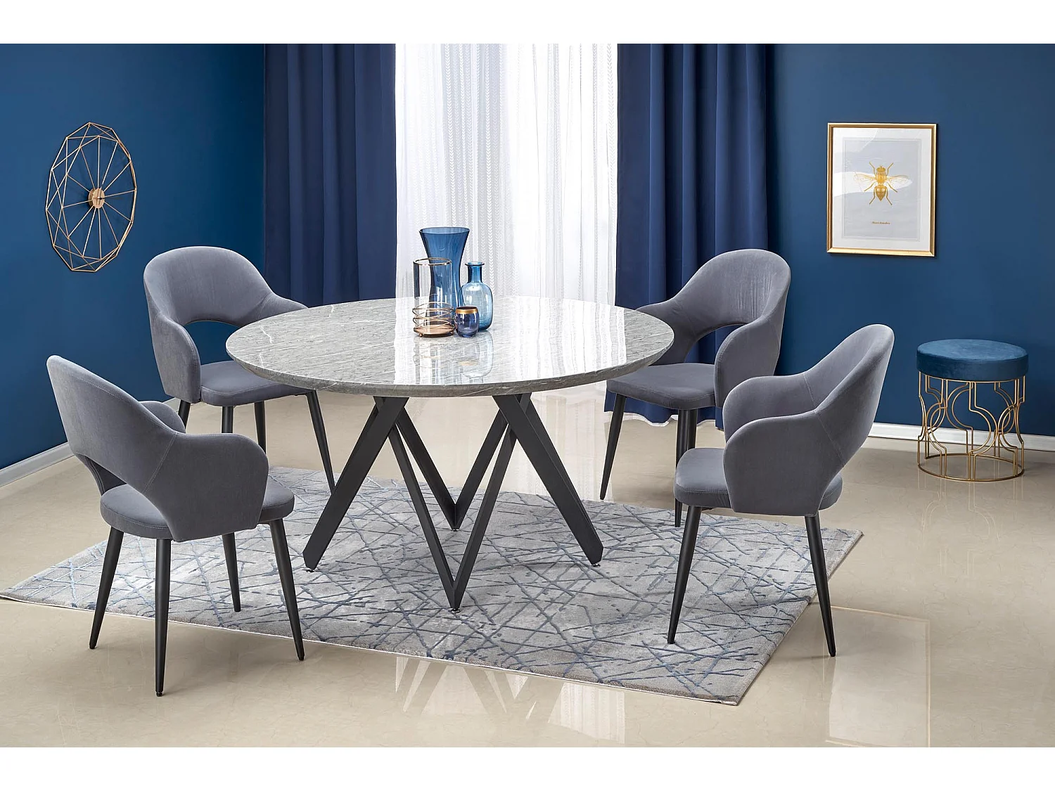 Chaise de salle à manger en velours gris avec pieds en acier noir UNIK