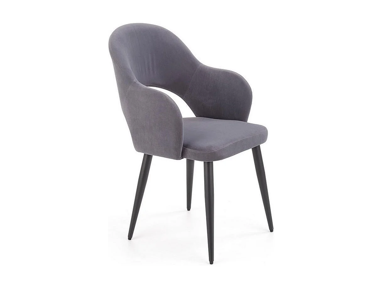Chaise de salle à manger en velours gris avec pieds en acier noir UNIK