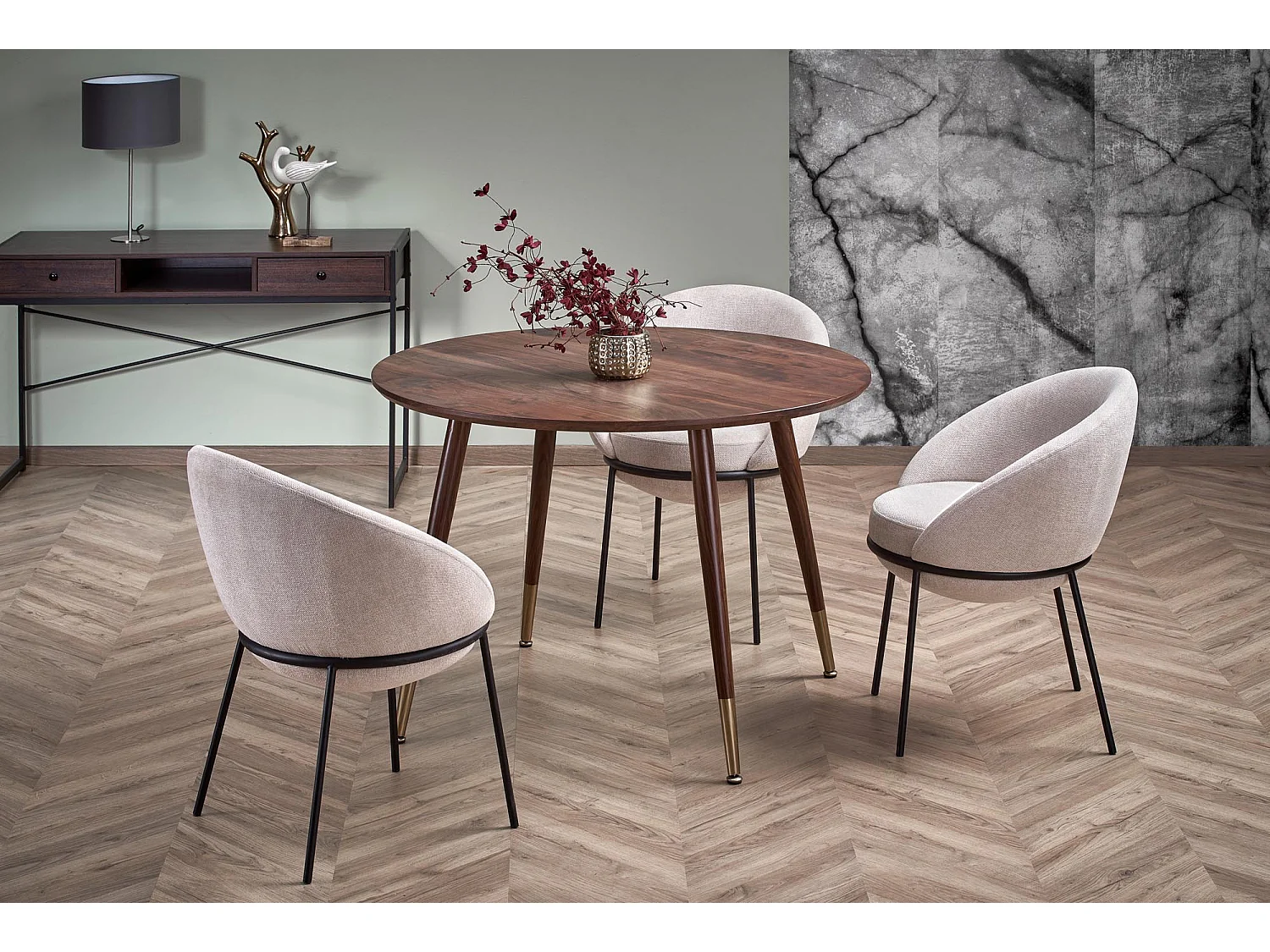 Sedia GROIX in tessuto beige con struttura in metallo