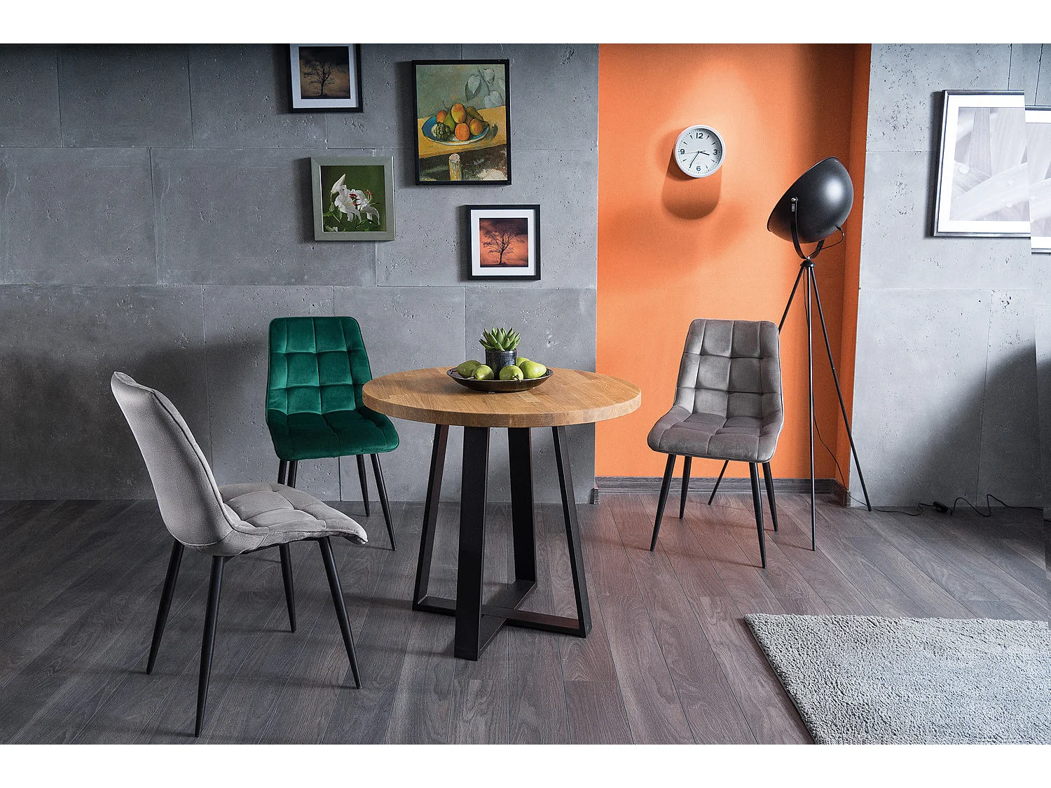 Chaise design velours gris et pieds noirs Harriet