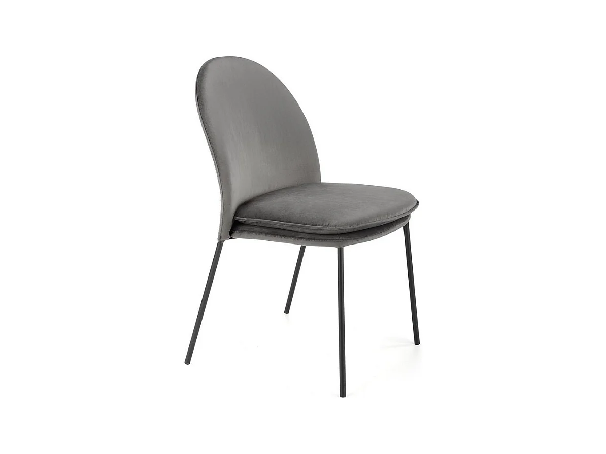 Chaise en velours gris avec fins pieds en métal noir MEET