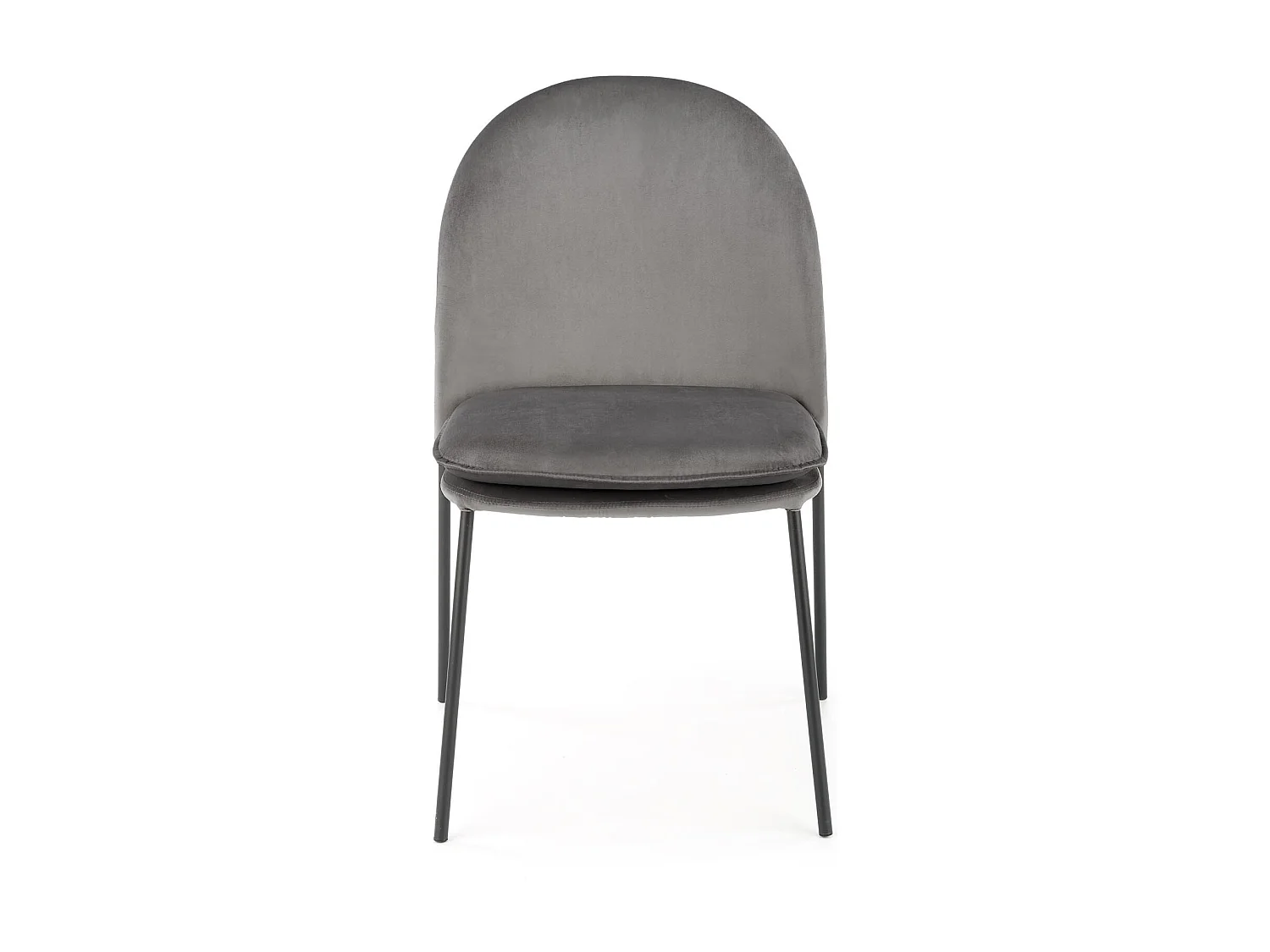 Silla de terciopelo gris con finas patas de metal negro MEET