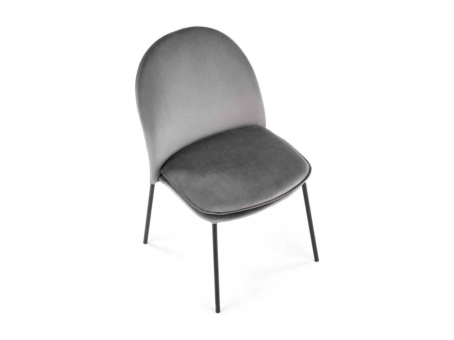 Silla de terciopelo gris con finas patas de metal negro MEET